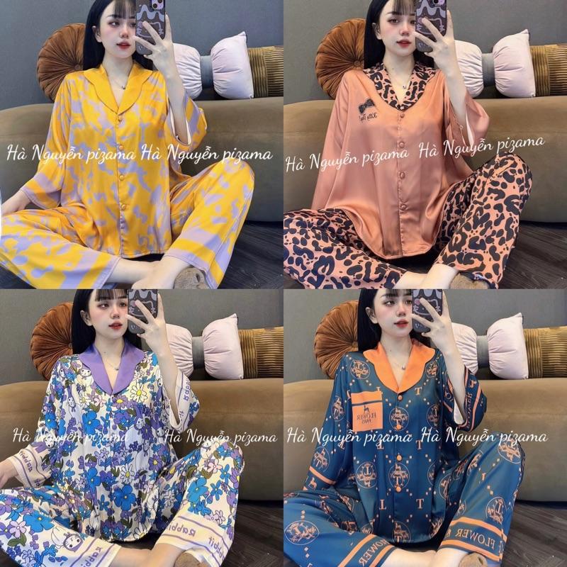 Đồ bộ CỔ LỰỢN TAY LỠ phom áo cánh dơi ( phom rộng )vải latin tơ tằm (lụa mịn)tay dài quần dài nhiều hoạ tiết có 2 size từ 40-65kg Nữ Women