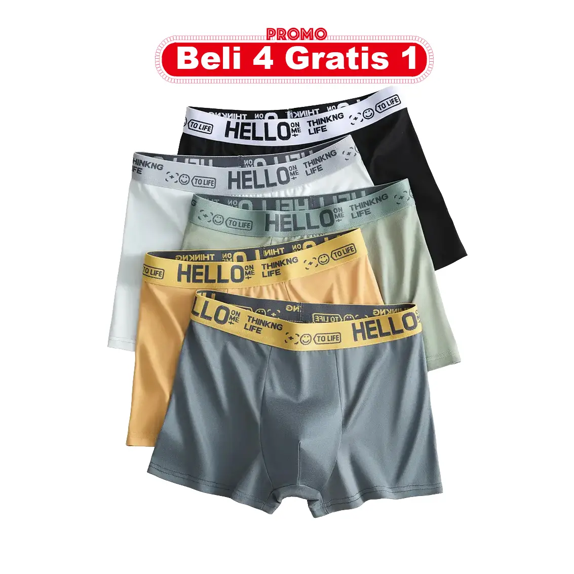 [PAKET HEMAT] 5 PCS Boxer Celana Dalam Pria Dewasa Fashion Men Hello On Me Cook High Quality Remaja Jumbo Sampan Katun Bahan Adem Lembut 3XL 4XL 5804