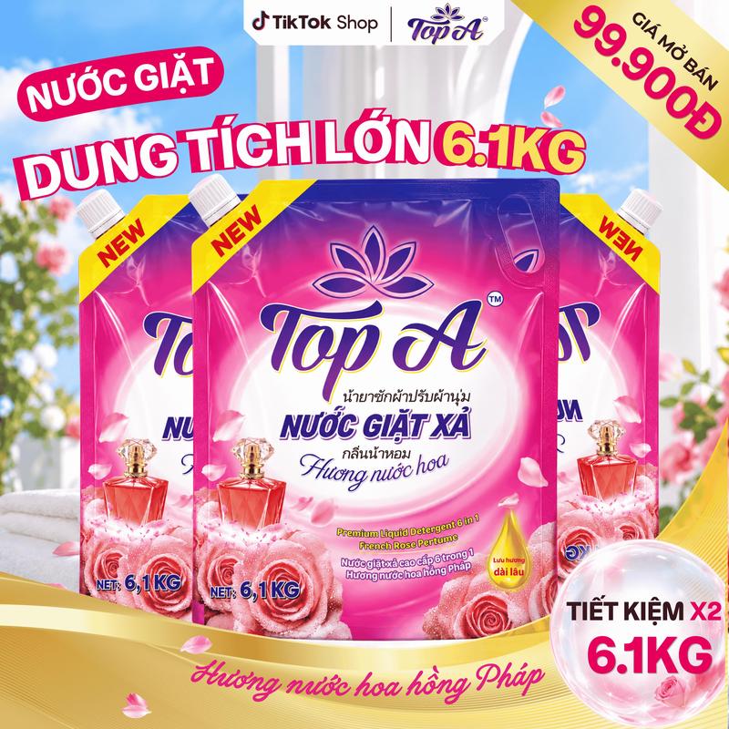 1 Túi Lớn Nước Giặt Top A 6.1KG Hương Nước Hoa Pháp – Dung Tích Rất Lớn, Tiết Kiệm Hơn, Giặt Sạch, Tẩy Vết Bẩn, Thơm Lâu,