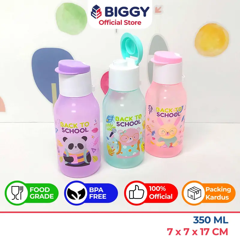 Botol Air Elixir 350ml / Botol Minum Flip Top Plastik Souvenir Ulang Tahun - BYGY 0