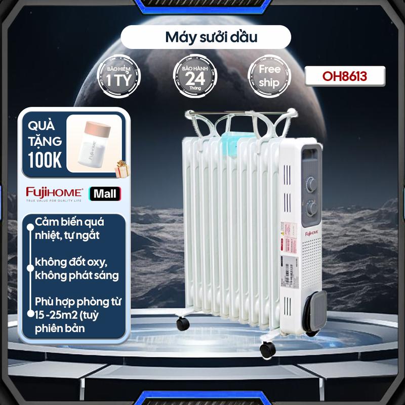   hết quà tặng  Máy sưởi dầu OH8411,849,8613 không đốt oxi không khô da Nhập Khẩu FUJIHOME 11-13-15 thanh sưởi điện tự động ngắt Bảo hành 2 năm 