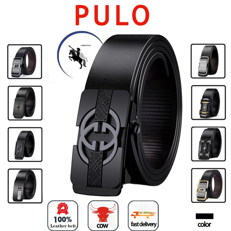 Thắt Lưng Da, PULO, Thắt Lưng Khóa Tự Động Cho Nam, Thích Hợp Cho Thanh Niên Và Công Sở, Thắt Lưng Thời Trang, Da Thật, C-002 Titan