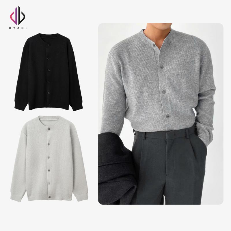 Áo Khoác Cardigan DYACI Len Nam Cổ Tròn Chất Len Dày Dặn Cao Cấp Thu Đông Dài Tay Menswear AL93