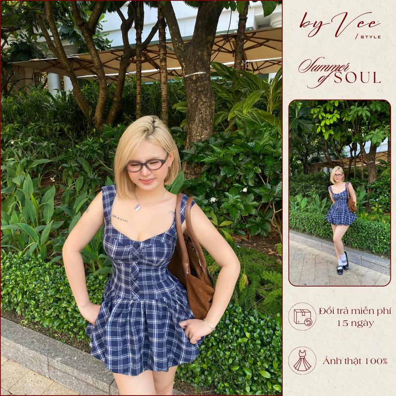  Váy xinh họa tiết caro tùng bí Caro Dress - ByVee Style 