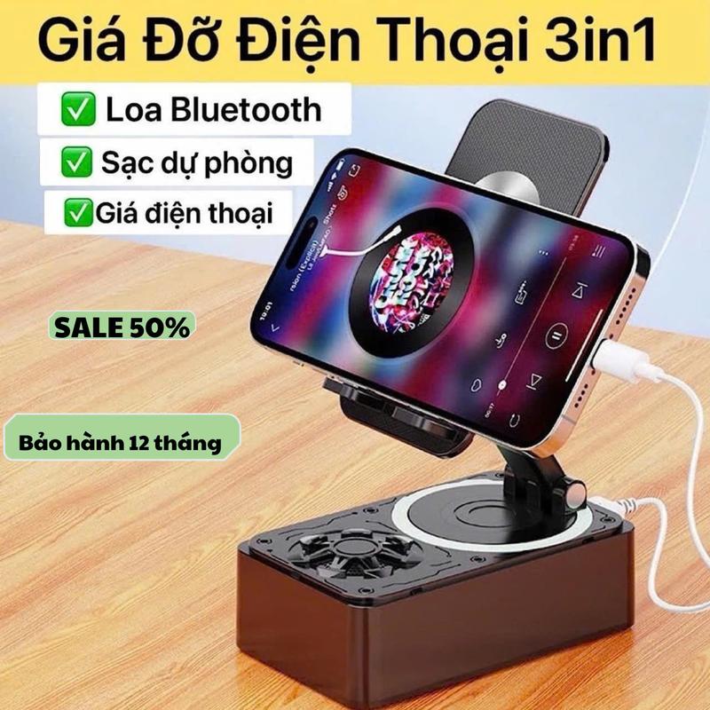 Loa Bluetooth 3 trong 1 Tích Hợp Sạc Dự Phòng, Giá Đỡ Điện Thoại Để Bàn Chống Trượt Có Thể Gập Lại Phụ Kiện Titan Phone