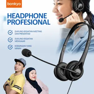 Bonkyo Headphone stereo dengan mikrofon dan single jack 3.5mm Cocok untuk pembelajaran di kantor
