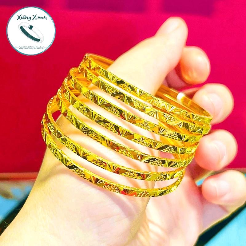 Bộ 7, 9 Chiếc Vòng Ximen 3L Mẫu Cánh Quạt Ý Đồng Hội Vàng Màu 610 Sài Gòn. Có Khóa Lưỡi Gà Kí Hiệu 610 Mang Hàng Ngày Không Phai Trắng