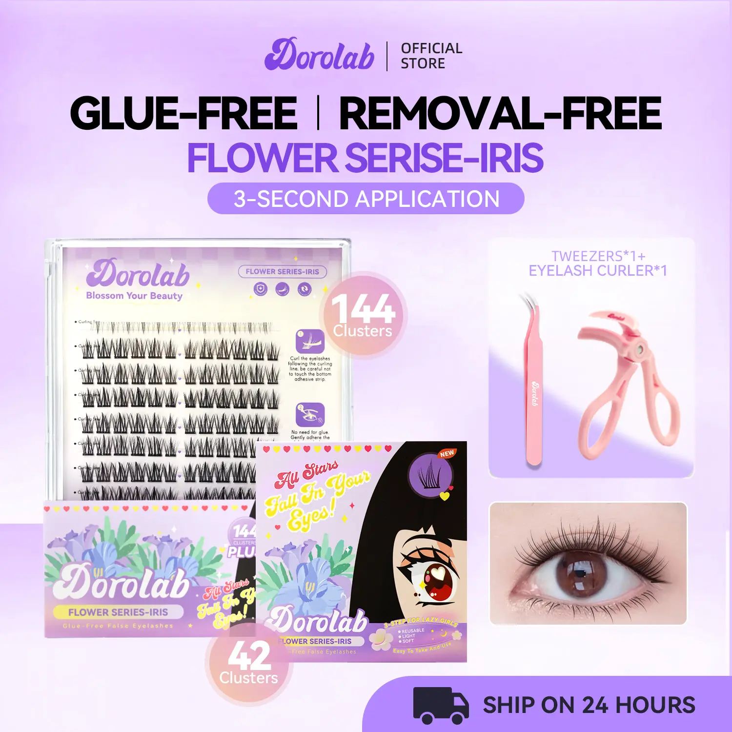 【SHIP IN 24 HOURS】DOROLAB Flower-Serise IRIS Glue Free False Eyelash Self-Adhesive Eyelash No Glue Eyelash Lash Eyelash Extension。