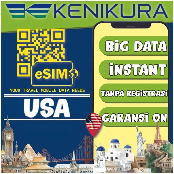Gambar eSIM USA America Kuota Data Besar | eSIM Travel United States 4G/5G | Kenikura - 7 Days, 3GB dari Kenikura Tour Kota Tangerang Selatan Tokopedia