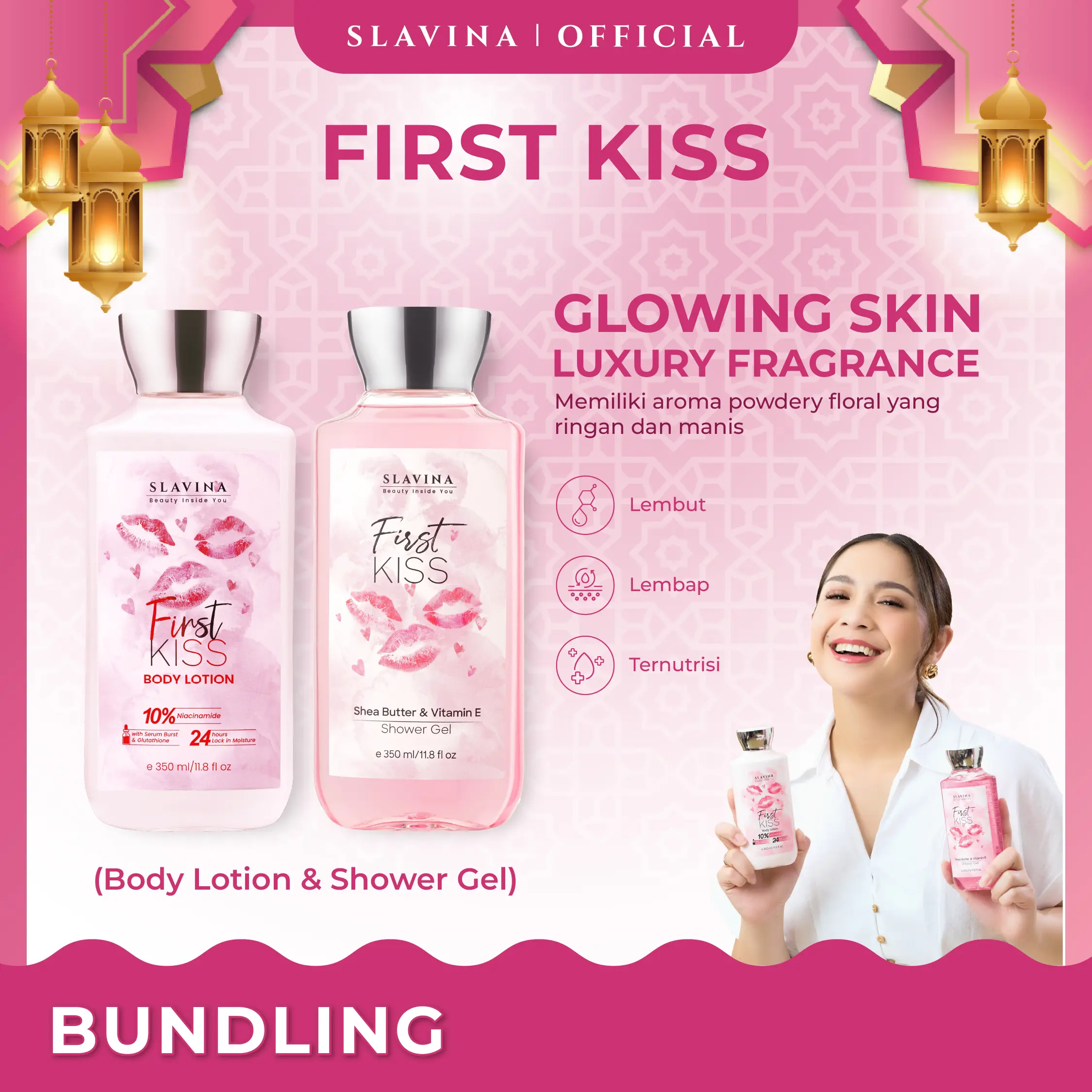 SLAVINA First Kiss Body Care Body Lotion dan Shower Gel by Nagita Slavina Moisturizer dan Sabun Mandi Cair 350ml