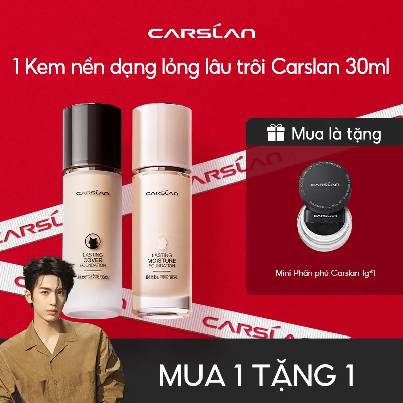 Kem Nền Dạng Lỏng Lâu Trôi Carslan, Bản Nâng Cấp Kiềm Dầu Cố Định Nền Không Xuống Tông 30Ml [Mua 1 Tặng 1] Phấn Phủ Mini 1G