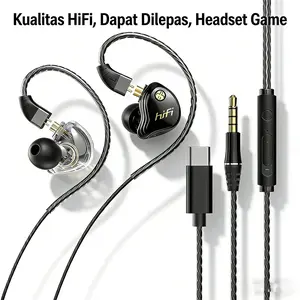 Headphone Berkabel HIFI 3.5Mm & Tipe C Headset Stereo Bass Dalam 9D Earphone Olahraga Kabel Dapat Dilepas Pengurangan Kebisingan ENC