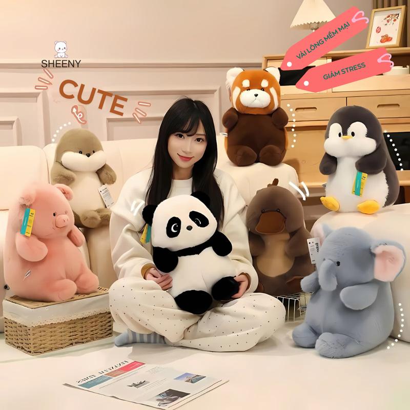 Gấu Bông Bobova Cao Cấp Gấu Bông Gấu Trúc, Voi Xanh,Thú Mỏ Vịt, Heo Hồng, Chim Cánh Cụt, Gấu Trúc Đỏ Cute GB026