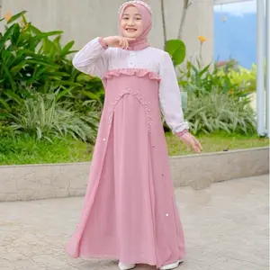 Little Z // Clara Baju Dress Gamis Anak Perempuan Anggun Free Pasmina Bahan Ceruty Babydoll Usia 5-12 Tahun