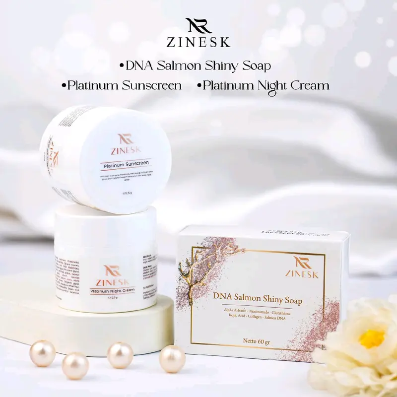 ZINESK PAKET SKINCARE kemasan lama,SUNSCREEN+NIGHT CREAM lama+SABUN DNA SALMON paket lama isi 3 0