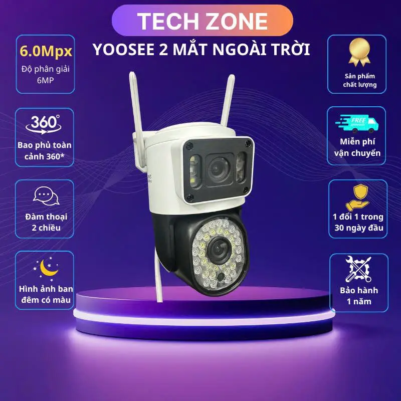 [PHIÊN BẢN ĐẶC BIỆT] Camera wifi 2 mắt ngoài trời KỲ LÂN có loa đàm thoại 2 chiều , có màu ban đêm , cảnh báo chụp ảnh gửi về máy , xoay 360 độ , có đèn LED cảnh báo 5
