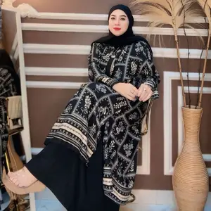 Elzhava Long Outer-Full Kancing Tunik-Tunik-Long Tunik Casual-Rayon Formal Viscose-Panjang Bunga Nyaman-Muslim-Motif Dress Atasan