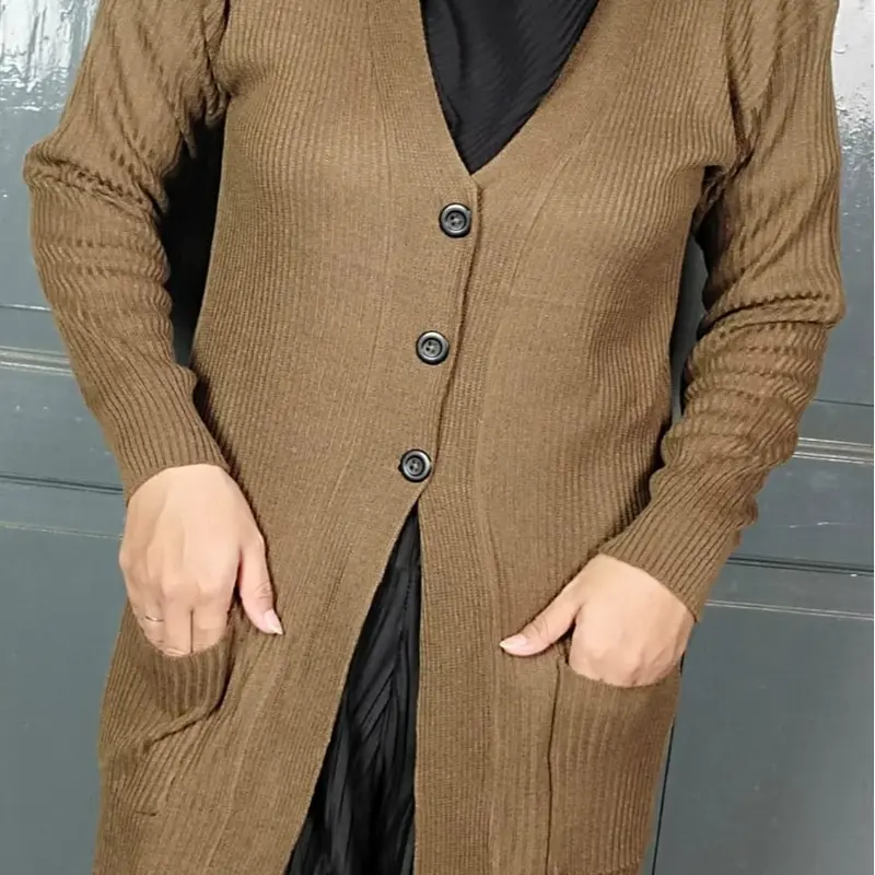 Long Cardigan Rajut kancing 3 / Sweater Rajut Kardigan Panjang Kancing 3 Nyaman Knitwear Kerah 7