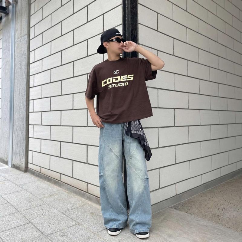 Quần Jean Nam Ống Rộng TD011 Phong Cách Streetwear Cá Tính, Thiết Kế Xếp Ly Độc Đáo, Đường May Phối Nổi Bật, Form Rộng Trẻ Trung