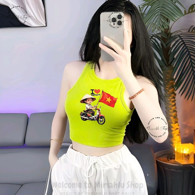 Áo Thun 3 Lỗ Croptop Thun Bori Form Basic Ôm Body Nữ In Hình Đi Bão I Yêu Việt Nam, Women Cổ Tròn Voi Umi, Áo Thun Việt Nam, Áo Cờ Đỏ Sao Vàng, Áo Kỷ Niệm, Quốc Khánh 2/9, Áo Thun Việt Nam, Áo Thun Quê Hương