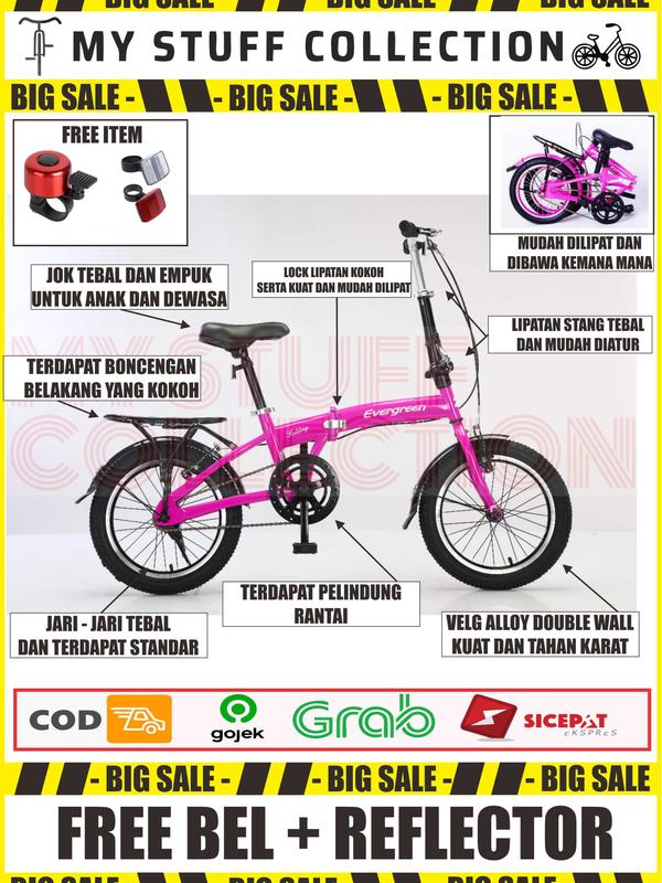 SEPEDA LIPAT EVERGREEN UKURAN 16 INCH COCOK UNTUK USIA TAHUN Shop  Tokopedia