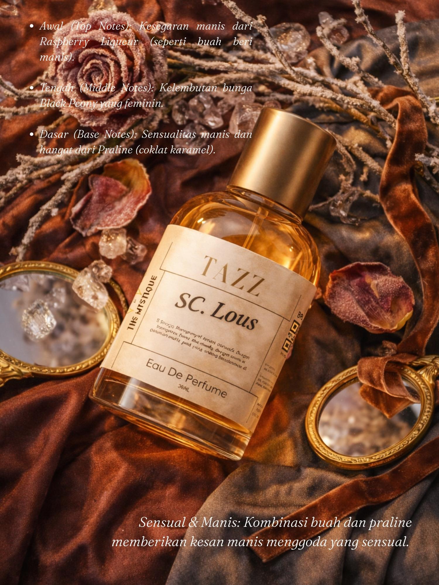 TNSMYSTIQUE TAZZ Parfum SC Lous Minyak wangi tahan lama - Eau De Parfum Aroma Fresh manis lembut Bersertifikat BPOM TNSMYSTIQUE TAZZ Parfum SC Lous Minyak wangi tahan lama - Eau De Parfum Aroma Fresh manis lembut Bersertifikat BPOM