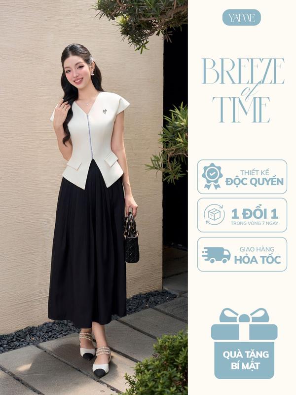 Set Váy Áo Cách Điệu YAME Bộ Váy Thiết Kế Cao Cấp Áo Phối Khoá Kéo Chân Váy Dài Xoè Bồng Thanh Lịch IVY YA703+YCV703