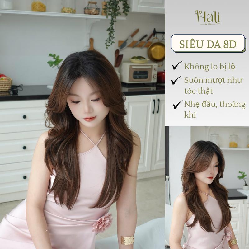  Tóc giả nguyên đầu siêu da 8D dáng xoăn layer 50cm Chất tóc protein phủ nano chống rối và suôn mượt tự nhiên giống tóc thật đến 99% 