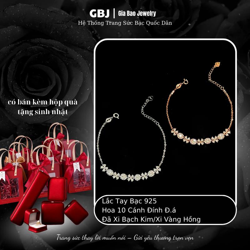Lắc Tay Bạc Hoa 10 Cánh Đính Đ.á Thanh Lịch Dành Cho Nữ GBJ1535