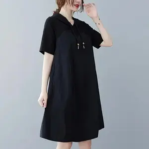 pakaian wanita tren kekinian korean style japanis style A-line 3/4 dress hoodie Gaun Casual Panjang Polyester toyobo