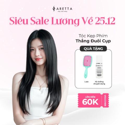   Tặng Lược Gỡ Rối Và Xịt Dưỡng Tóc  Tóc Giả Nữ Kẹp Thẳng Cụp Đuôi Set 3 Mảnh ARETTA Công Nghệ Sợi Protein Nano Mềm Nhẹ Như Tóc Thật - Tóc giả ARETTA - Trải nghiệm cảm giác nhẹ như bay 