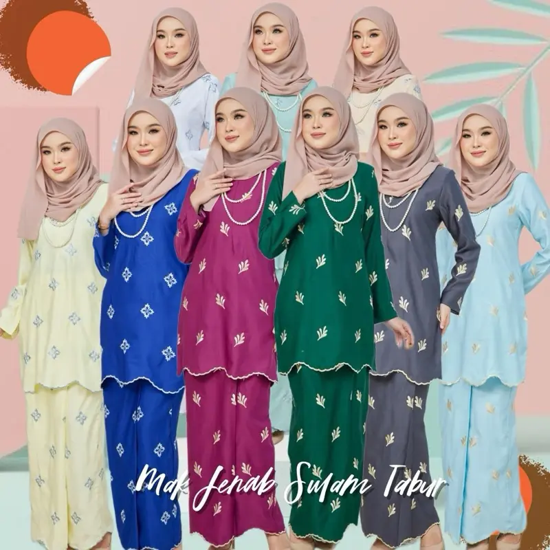 Baju Kurung Moden Songket Sulam Tabur Mak Jenab - 9 Warna XS-XS