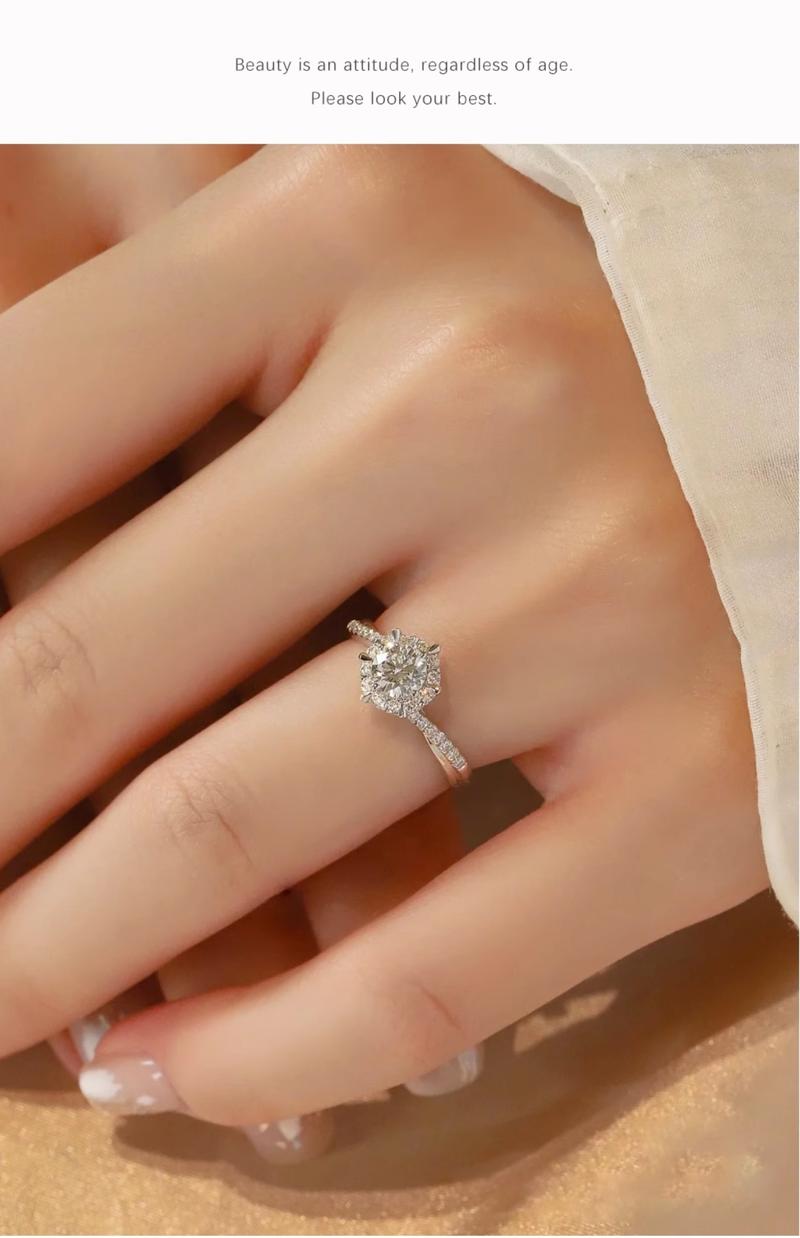 Product Introduction of 【OGDA】Moissanite Ring Womens Sterling Silver plantimun Niche Design Six Prongs 50 cents Diamond Simulation Engagement Wedding Ring 9
