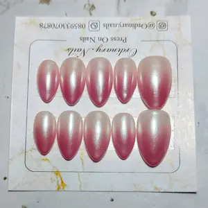 Press On Nails Ombre Aurora handmade by Ordinary Nails kualitas terbaik Kuku Palsu Hias Hand Made Wedding Lamaran 3D Nail Cat