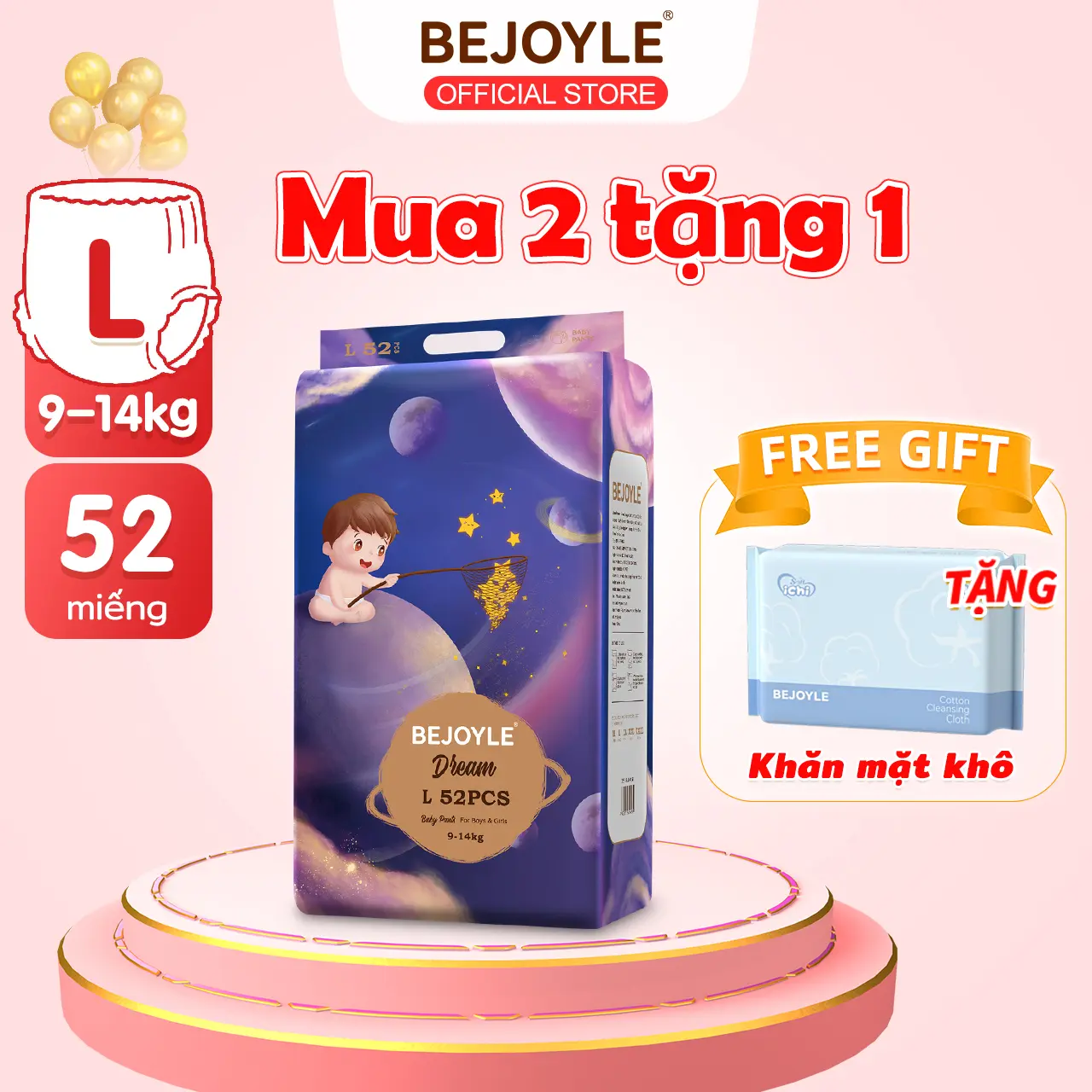 【Mua 2 tặng 1 】Bỉm Bejoyle Dream size S/M/L/XL/XXL/XXXL, 60 miếng dán tã quần, mỏng, thấm hút, màng 3D khô thoáng, mềm mại như bàn tay mẹ Cho Bé