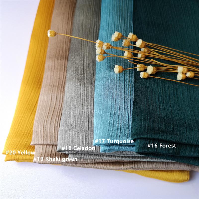 Product Introduction of Fashion Chiffon Hijab Crumpled Texture Instant Hijab Smooth Crepe Chiffon Hijab for Women Natural Pleated Gauze Smooth Crepe Breathable Headscarf Girl Fashion Plain Shawl Spring Scarf TUTU 14