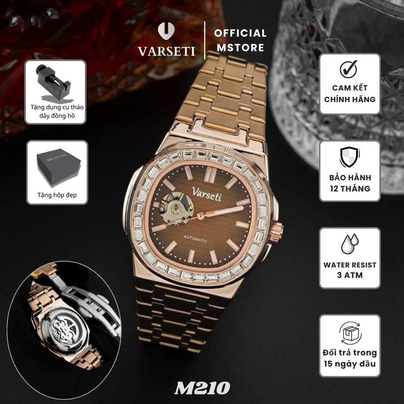    MS STORE x  Đình Trưởng   - Đồng Hồ Nam Varseti Phiên Bản Đính Đá Cao Cấp Lộ Cơ Thời Trang – M210 