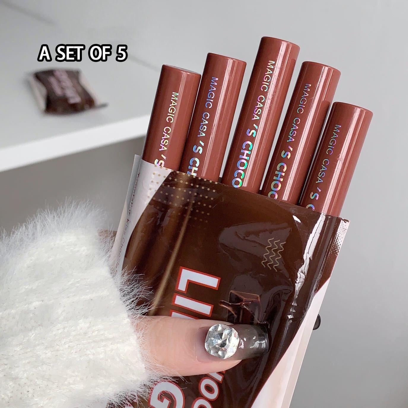 【5Pcs/6Pcs】 Paket Lipstik Matte Cokelat/Set lip gloss matte beruang - Lipstik Matte Anti Air Tahan Lama yang Tidak Luntur, Set Lipstick Velvet Matte, Tidak Menempel ke Piala.Waterproof Bibir.Lip Glaze Matte Chocolate