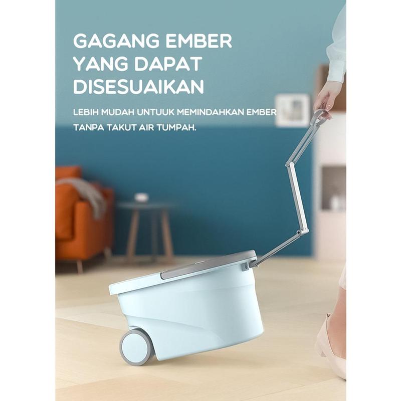 Alat Pel Lantai Microfiber dengan Ember Spin Mop Mencuci dan Membilas Alat Pembersih Lantai Bahan Spin Press Stainless 2