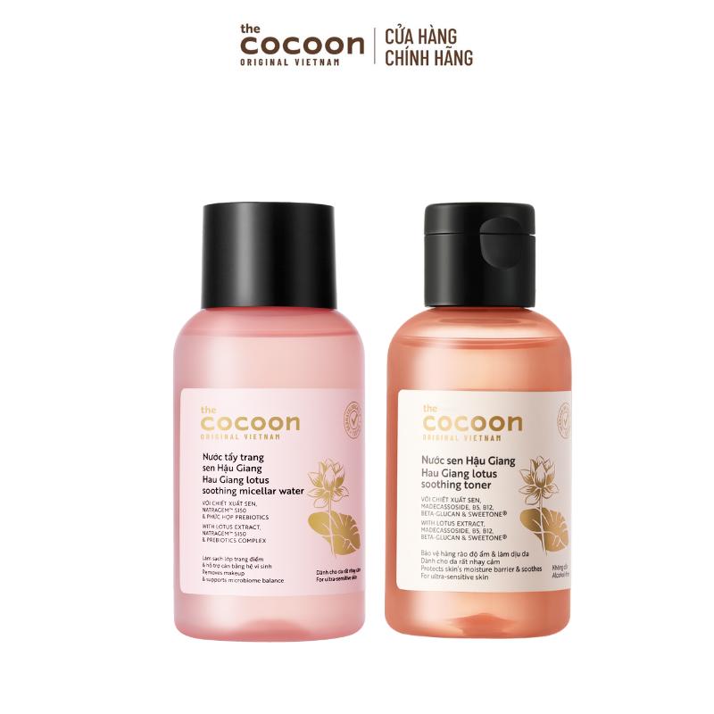 COMBO 1 Nước sen Hậu Giang (toner) Cocoon giúp phục hồi đa nhiệm cho da rất nhạy cảm 140ml + 1 Nước tẩy trang sen 140ml