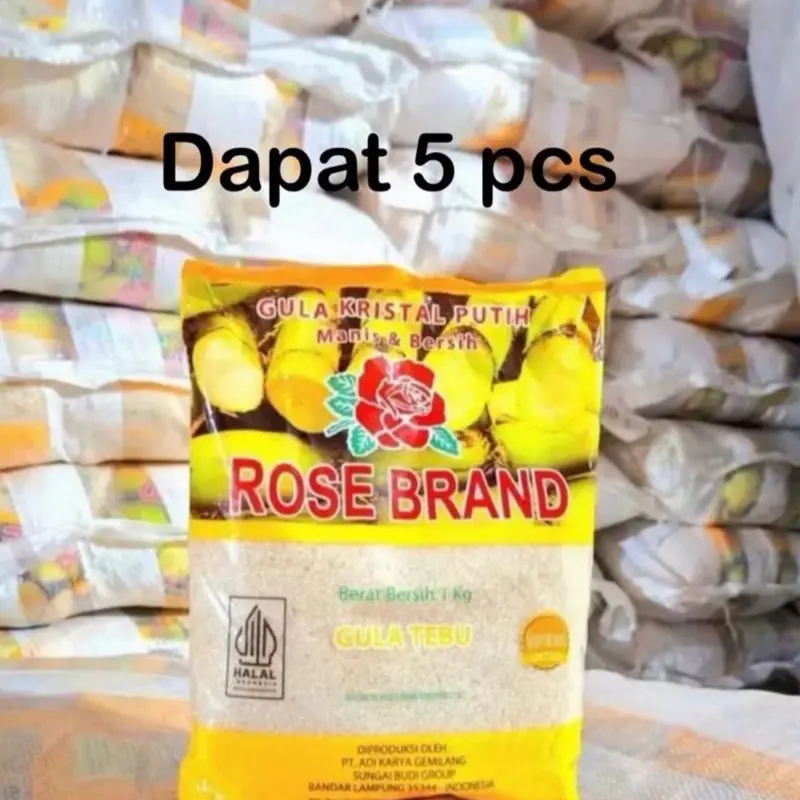 Gula pasir rose brand kuning isi 1kg dapat 5pcs / 5kg murah harga grosir Sugar Tebu