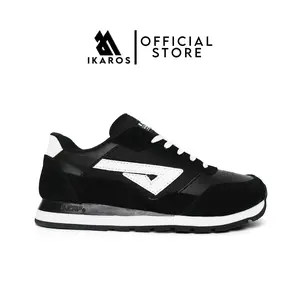 Ikaros Ultras 90's Series Black n White - Sepatu Sekolah Sneakers Kasual Pria Dan Wanita Unisex Size 38 - 44