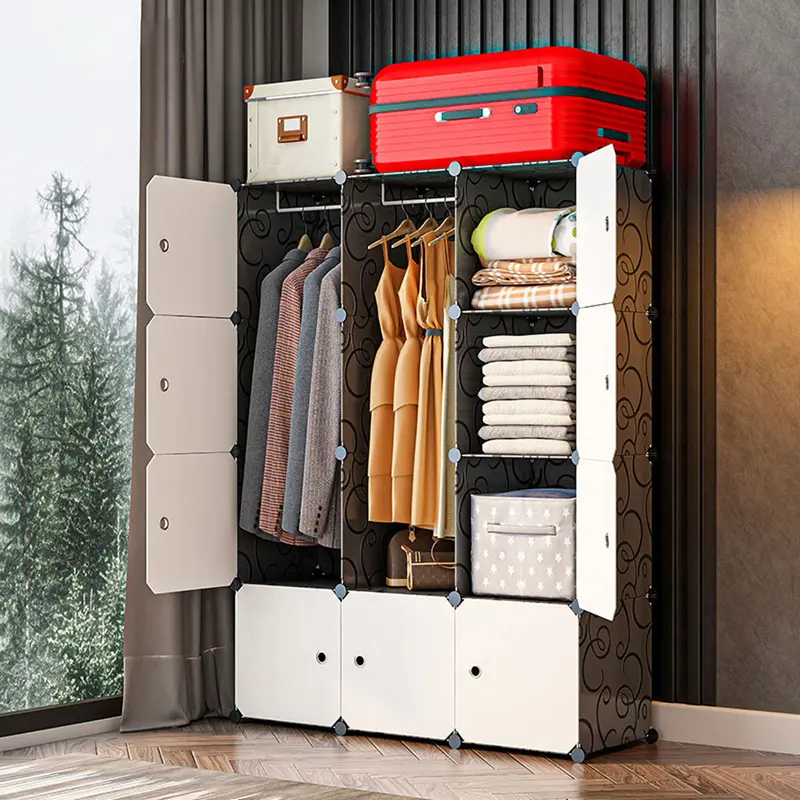 Mes mall Rak furnitur lemari pakaian multifungsi Lemari kain rumah Lemari pakaian dengan rak sepatu Lemari pakaian DIY yang dapat dilepas Tabung baja tahan karat yang diperkuat Penyimpanan multi-lapis Lemari pakaian tahan lembab dan tahan debu Stainless 3