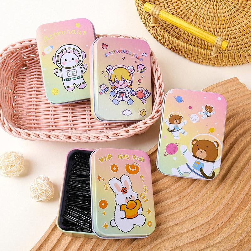 Hộp đựng bưu thiếp hoạt hình, hộp đựng kẹp tóc bằng kim loại, hộp đựng hình gấu nhỏ dễ thương sáng tạo.