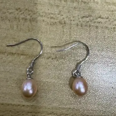 shuiyuS925 silver accessories freshwater seedless "koi" rice-shaped earrings 6-7mm rice-shaped flawless ZH13403