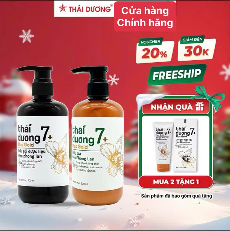   COMBO  Cặp gội xả Dược liệu Thái Dương 7 Plus Gold  Chai 500ml Hoa phong lan  TẶNG dầu gội TD7 plus gold 250ml hoặc dầu xả  sữa tắm TD7 plus gold 200g  - Sao Thái Dương 