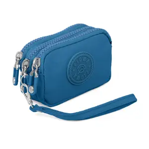 Pioma Sakura Dompet Wanita Mini Resleting 3 Sekat  Dompet Kecil Nylon Wristlet Pouch Fashion