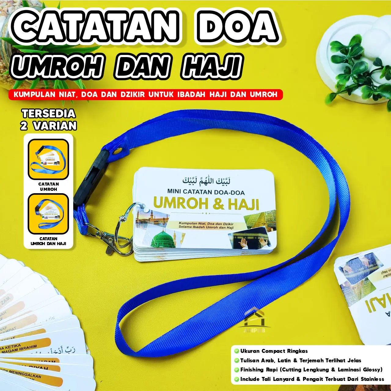 ANP88 - Catatan Doa Mini Umroh & Haji Panduan Bacaan Doa Dzikir Umrah dan Haji Nota Ringkas untuk Dibawa dengan Tali Lanyard dan Kertas Tebal Laminasi Glossy