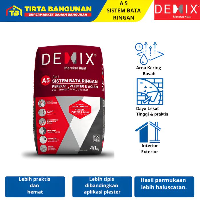 Gambar DEMIX A5 3 IN 1 SISTEM BATA RINGAN PEREKAT BATA RINGAN PLESTER ACIAN DINDING TEMBOK 40 KG dari Tirta Bangunan Kota Depok Tokopedia