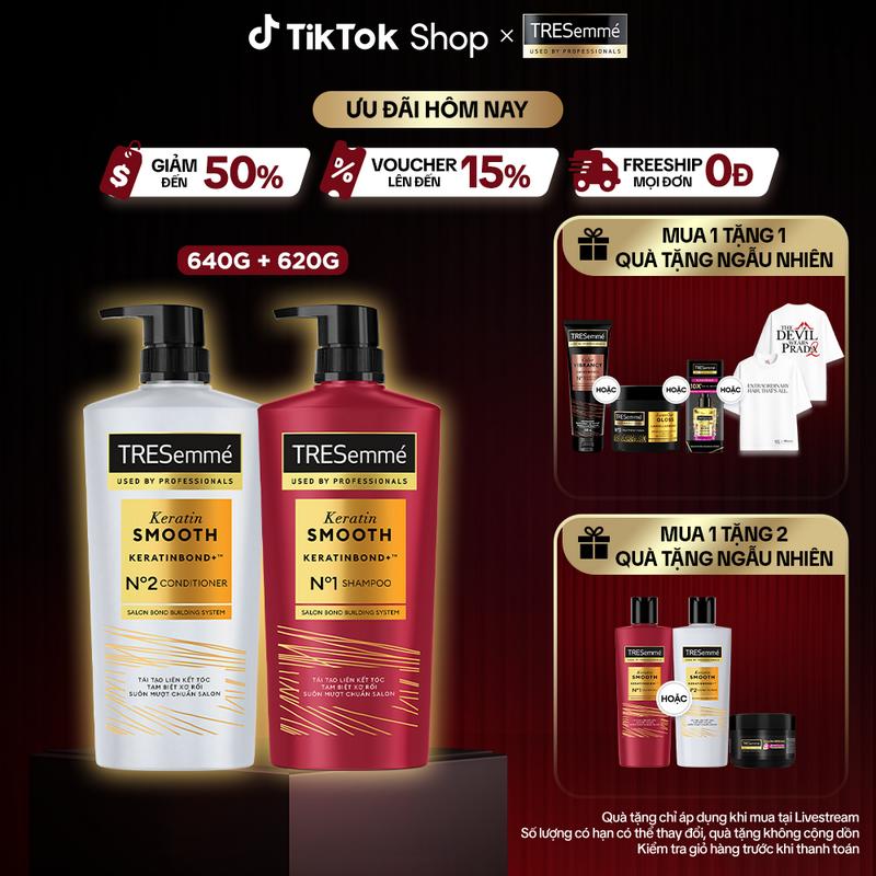 [1] Combo Dầu Gội 640g + Dầu Xả 620g TRESemmé Keratin Smooth Công Thức Hydrolyzed Keratin Hỗ Trợ Dưỡng Tóc Vào Nếp Suôn Mượt Nữ